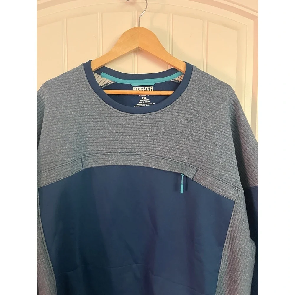 Duluth Trading‎ Sweater Mens 2XL Blue Boundary Layer Fleece Sweatshirt Crew 208